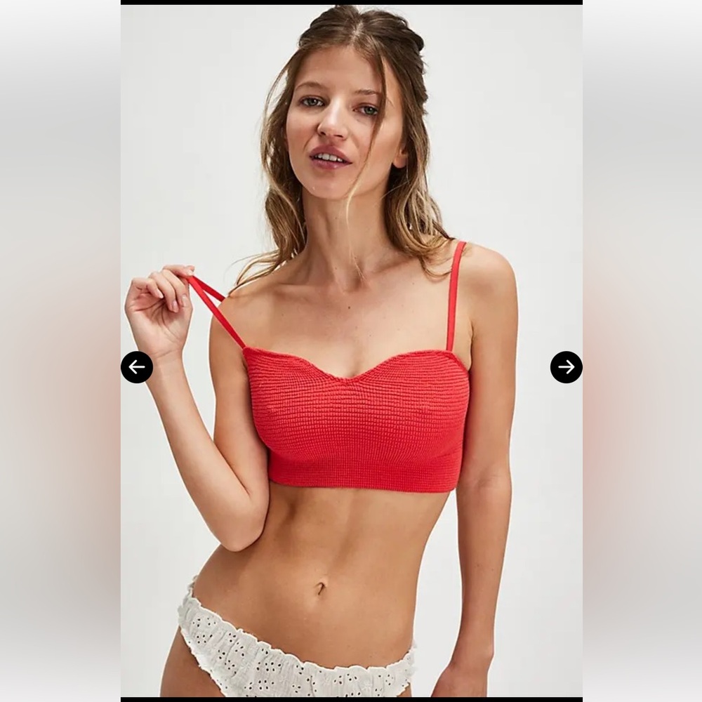FREE PEOPLE Rib I Reach For Longline Bralette - High Rise Red NWT RT $38